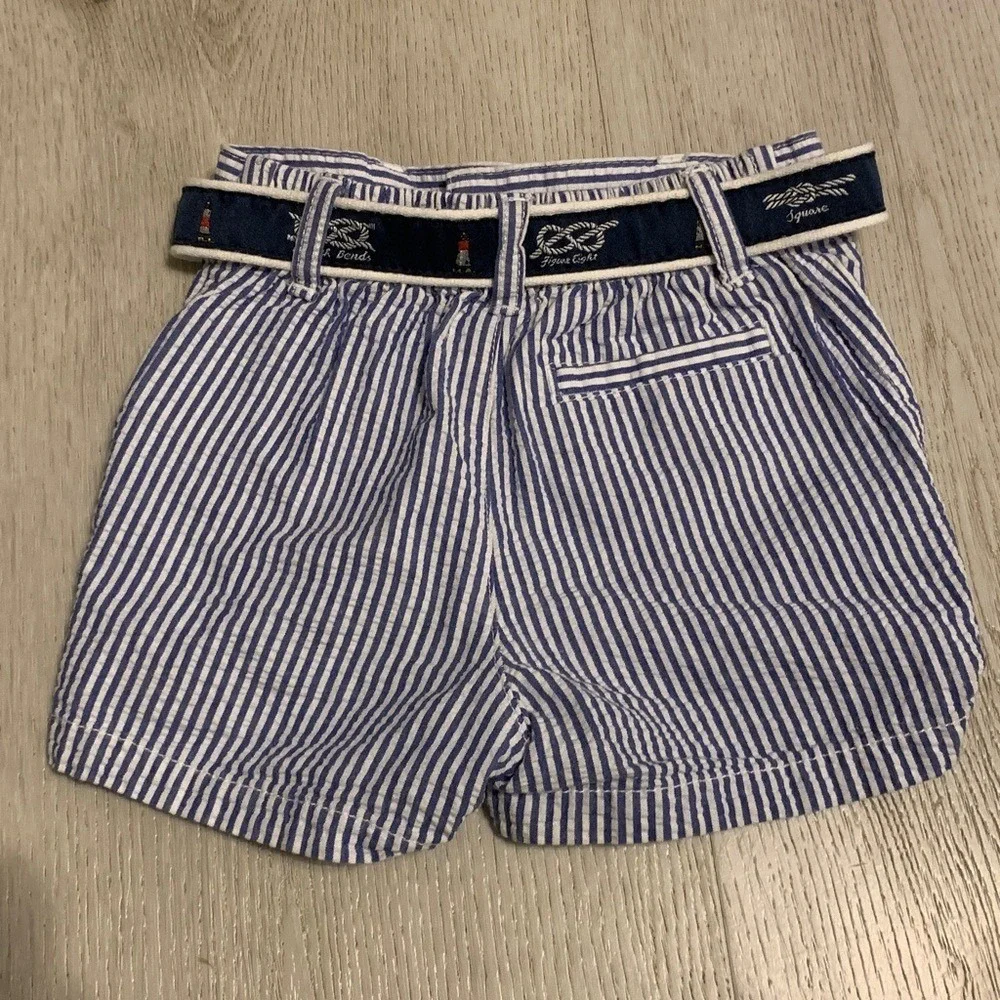 Ralph Lauren Kids Blue White Seersucker Nautical Belted Shorts 9M Preppy Coastal